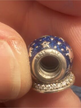 Pandora Blue Enamel Star Charm with Clear Crystals Christmas night charm
